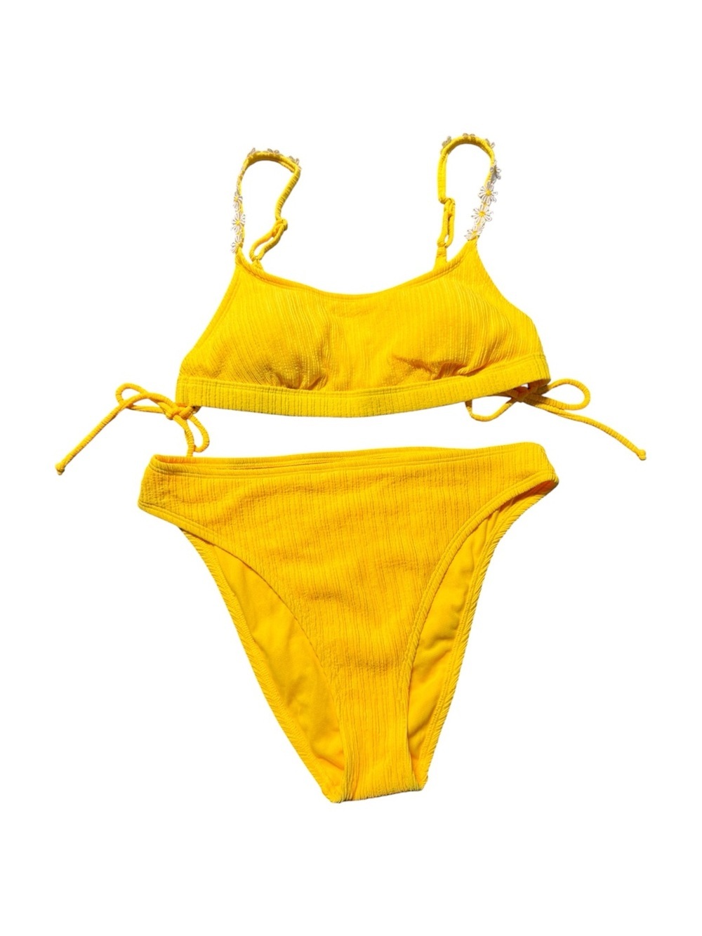 No Boundaries Yellow Textured Daisy Strap Bikini Set Girls Size L (11-13)